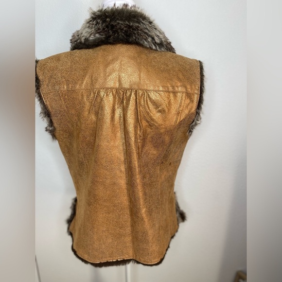 Boho Chic Leather Vest Faux Fur Trim Western Festival Layering Fall Piece PLarge - Picture 11 of 16
